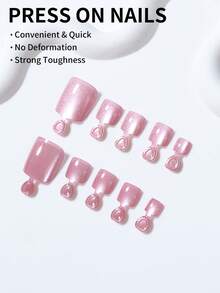 Bộ 24 móng chân giả đính đá mắt mèo màu hồng Y2K, vừa vặn hoàn hảo với móng tay giả bằng acrylic, chứa 1 keo dán và 1 dũa móng, móng tay mùa hè phù hợp cho cả nam và nữ, sử dụng hàng ngày, tiệc tùng, đồ dùng làm móng - Màu Hồng baby - Xem 3