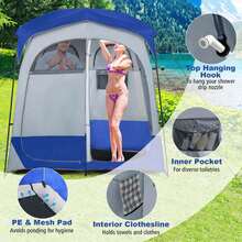 Lifezeal 2 Room Shower Tent Oversize Privacy Shelter Portable Dressing Toilet Outdoor Gray/Blue/Brown - Màu xanh lam - Xem 8