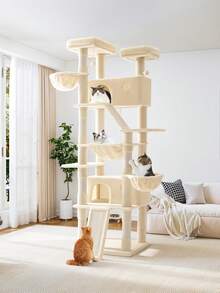 Allewie 81 Inches Tall Cat Tree/Multi-Level Large Cat Tree House And Towers For Large Cat/Cat Climbing Tree With Cat Condo And Hammock/Cat Tree Scratching Post/Wide Base/Cat Tree/Dark Grey/Grey/Pink/Beige/White & Black SPO/Leopard Print * Room Decor Home Decor Christmas Decor Bedroom Decor - Màu be - Xem 1