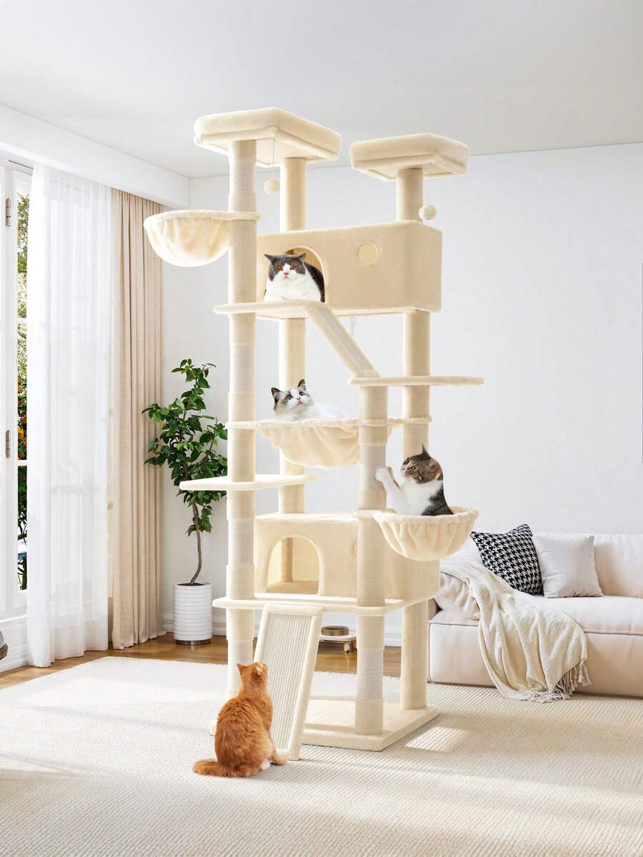 Allewie 81 Inches Tall Cat Tree/Multi-Level Large Cat Tree House And Towers For Large Cat/Cat Climbing Tree With Cat Condo And Hammock/Cat Tree Scratching Post/Wide Base/Cat Tree/Dark Grey/Grey/Pink/Beige/White & Black SPO/Leopard Print * Room Decor Home Decor Christmas Decor Bedroom Decor - Màu be - Xem 1