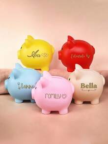 Customized Large Piggy Bank, Girl Piggy Bank, Piggy Bank, Customized Piggy Bank, Children's Gift, Birthday Gift, Baby Bathing Gift, Fashion, Colorful, Cute, Minimalist, Kawaii, Unique Personalized Gift, Suitable As Christmas Gift, Valentine's Day Gift, DIY Customized Birthday Gift, Anniversary Gift, Multi-Functional, Custom, Personalized, Unique, Home, Garden, Office, For Anniversaries, For Valentine's Day, For Mother's Day, For Birthdays, For Father's Day, For Graduation, For Weddings, For Housewarming,Home Harmony - Multicolor - View 5