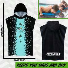 Minecraft Bath Towel With Hood And Changing Robe Absorbent Creeper Poncho Swimming Shower Beach Holiday Essentials - Black - View 6