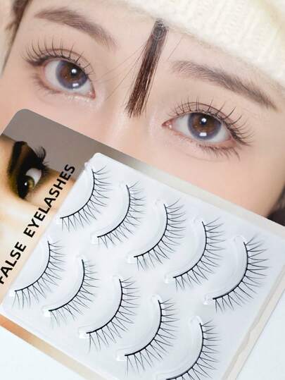 5 Pairs Extremely Simple Cross-Shaped False Eyelashes, Korean Star Same Style, Natural Looking, Reusable, Long & Flirty, Essential For Korean Makeup