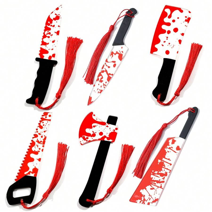 1pc Classic Red Bookmark With Bloody Furniture Knife And Red Tassel Bookmark - Fantasy Horror Style Gift For Horror Lovers, Co-Workers, Friends & Family