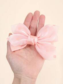 2pcs Pink Mesh Hair Bows For Girls Flower Pattern Ribbon Bow Hair Clips Sweet Princess Alligator Clips Hairpins Daily Barrettes Kids Baby Hair Accessories - Pink - View 8