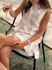 Abito corto bohémien elegante con stampa, da donna, ideale per le vacanze