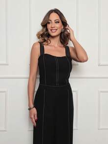 DUOUNO MODAS - ELEGANT WOMEN'S OVERALLS WITH MARANTE STRAPS WITH TOPSTITCHING AND ZIPPER - WOMEN'S OVERALLS - màu đen - Xem 5