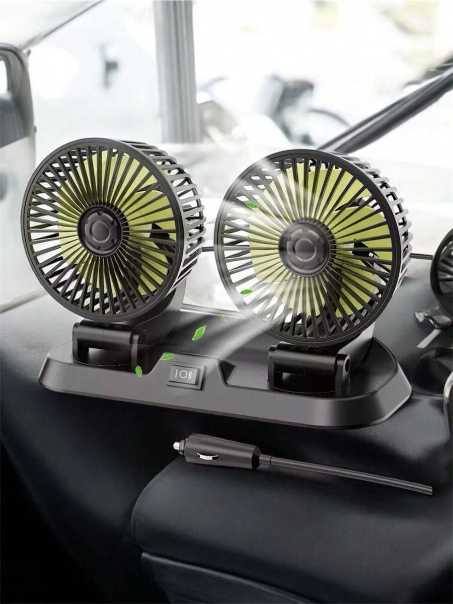 Ventilador Doble Para Auto Coche Agustable  360 ​​° - Negro - Ver 1