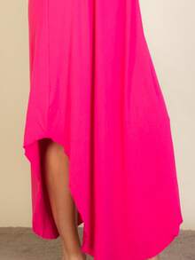 Women's Elegant Sleeveless V-Neck Knitted Fabric Long Dress With Asymmetrical Hem And Split Thigh Casual Loose Fit - 紫紅色 - 查看 8