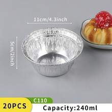 20pcs Silver Round Aluminum Foil Containers, Food Storage Baking Pans For Cooking, Heating, Storage, Outdoor Food Prep