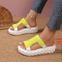 Fresh Wave Pattern Foot Massage Textured Woven Cloud Twist Thick Soft Bottom Casual Slide Slippers - Light Green - View 3