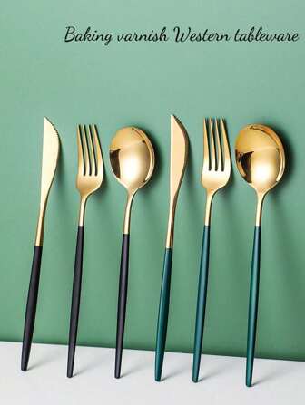 24PCS Golden Stainless Steel Flatware Set - Elegant Cutlery With Dinner Knife, Fork, Spoon - , Modern Tableware For Home, Kitchen, Restaurant - Ideal For Weddings, Birthdays, Bar & Bat , Special Occasions & Holidays - Perfect Gift For Housewarming, Wedding Registry