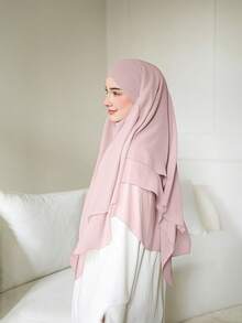 1pc Modest Flowy Chiffon Khimar | Smooth And Lightweight Chiffon, Provides Facial Coverage, Full Body Coverage, Comfortable Wear, Suitable For Daily, Travel And Prayer For Dress - Baby Pink - View 3