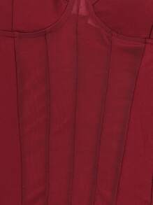 1pc Summer Solid Color Net Stitching Sexy Sheer Sleeveless Slim Fit Blouse For Women