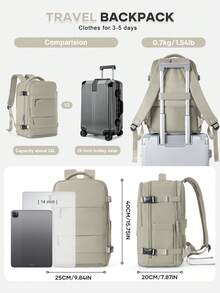 大容量旅行後背包 商務筆電後背包 登機包 (40*20*25cm) 符合航空規定 防水多功能後背包 鞋子隔層 乾濕分離隔層 國中學生旅行後背包 通勤筆電後背包 - 棕色 - 查看 3