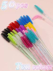 50支睫毛膏刷、10色眼影刷、一次性迷你眼影棒、唇部化妆刷套装、纤长眼影刷、黑色和多色精准眼影化妆工具、卷翘眼影刷、舒适耐用睫毛膏刷 - 彩色 - 查看 2