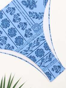 Women's Floral Print Spaghetti Strap Bikini Top And Bottom Casual 2 Pieces Set