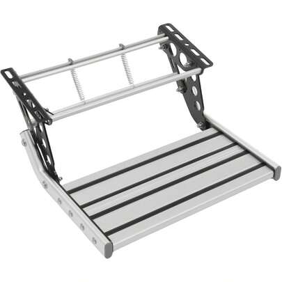 HOHOBLA Folding RV Step, RV Manual Single Step With Led Light Solid Step RV Entrance Stairs Folding Aluminum Alloy Foldable Manual RV Steps Single Drop Down Step For Camper Caravans 330lbs Load Capacity