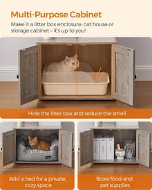 Feandrea Cat Tree With Litter Box Enclosure, 2-In-1 Modern Cat Tower, 55.1-Inch Cat Condo With Scratching Posts, Removable Pompom Sticks, Greige - Grey - View 5