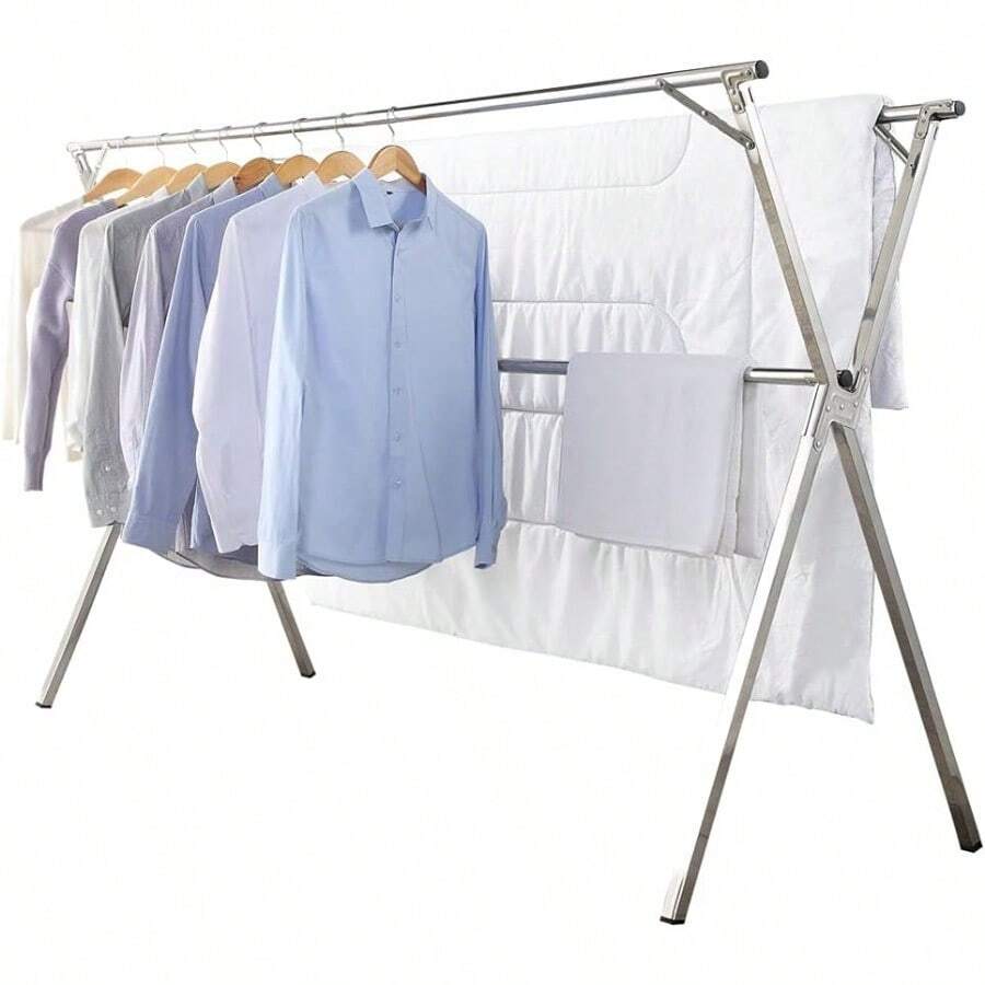 Clothes AirersFoldable Clothes Drying Rack Stainl Steel Laundry Drying Rack For Indoor Outdoor Home Use Easy Storage Clothes Garment Rack 1.98Meter - Silver1 - View 1