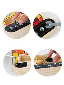 蒙特梭利早期教育智力發展玩具，螺紋螺帽工作台教具，培養兒童手眼協調早期發展，忙碌挖掘機拆解積木，學校、學生、文具、學用品 - 杏色 - 查看 6