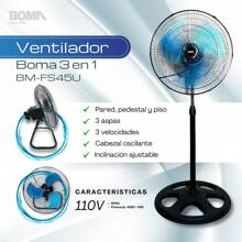 Ventilador 3 en 1 pedestal, pared y piso 3 aspas | 110v 60Hz | BM-FS45U