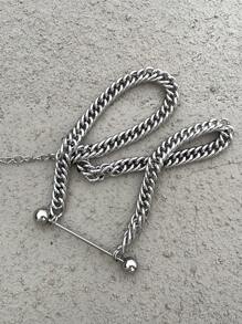 1pc Minimalist Titanium Steel One-Shoulder Chain Necklace, Fashion Style Suitable For Men And Women Everyday Wear