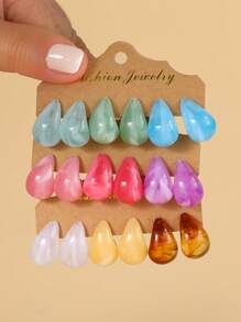 6 pièces/Set Boucles d'oreilles en forme de goutte d'eau, en matériau léger et de couleurs de gelée, convenant aux femmes pour l'été, le bureau et les occasions festives
