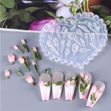 1PC Spring Flower Silicone Nail Mold, Tulip, Orchid And Leaf Pattern, Flower, Star, Mushroom Heart-Shaped Silicone Nail Mold - Suitable For UV Gel Resin Decoration, DIY Salon Quality Nail Products, DIY Nail Decoration Hand Tools, Carving Mold, Gel Printing Template, Nail Carving, 6 Different Styles To Choose From