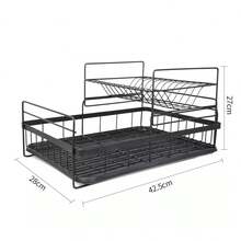 2 Tier Kitchen Dish Drainer Cutlery Holder Plates Bowls Large Sink Rack Drip Tray Kitchen Organization - Black - View 9