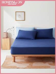 2/3件套纯色床笠，床垫保护套，床垫罩，深口袋床笠，柔软透气，适用于单人床、双人床、大号双人床、特大号双人床 - 14英寸/35厘米深口袋，通过Oeko-Tex认证 - 藏蓝色 - 查看 2