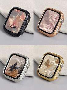 Hard Material Electroplated Gold Hollow Frame Protective Frame Compatible With Apple Watch Case Ultra 10 SE 9/8/7/6/5/4/3/2/1 Compatible With Apple Watch Case Smart Watch 40 MM/41mm/42 MM/44 MM/45 MM/46 MM Ultra-Thin Cover Shockproof Bumper Case Leisure Anti-Shock Anti-Scratch Anti-Collision Sensitive Touch ((No Glass) Compatible With IWatch For Woman Men