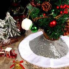 Christmas Tree Skirt Glitter Sequin Tree Skirt Small Tree Mat With Plush Trim For Home Decoration
