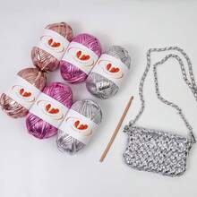 Metal Texture Cloth Line Personalized Wool DIY Woven Bag Wallet Luminous Bright Leather Material - Multicolor - View 2