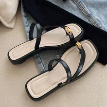 XIXITIAO Women's Outdoor Soft Bottom Flip Flops, Versatile Solid Color Thong Sandals For Beach/Outdoor/Party, French Minimalist Style Flat Square Toe Lightweight Comfortable Casual Slippers