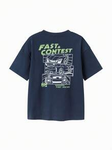 Balabala 男童卡通印花速干透气T恤，夏季服装 - 深藍 - 查看 5