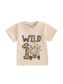 Baby Boy Funny Birthday Clothes Infant Clothes Animal Print Tops Baby Toddler T-Shirts 1-5T - 卡其色 - 查看 8