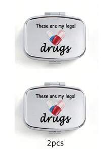 Cute Pill Letter Series Pattern Two Compartment Portable Pill Storage Room, Cute Mini Metal Storage Box, Portable Jewelry And Pill Box, Personalized Creative Gift With Cartoon Logo