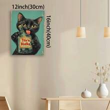 Framed Funny Cat With Vodka Art - Black Cat Holding Tito's Vodka Bottle, Whimsical Retro Style Poster, Unique Wall Decor For Home, Bar, Cat Lovers High Quality Posters, HD Pictures, Holiday Gifts - Đã đóng khung - Xem 4