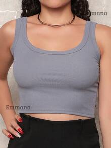 Kit 2 Cropped Canelado Regata Feminino Blusa Básica Camiseta Curta Croped Casual - Cinza/Vermelho - Visão 5