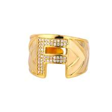 Cubic Zirconia Letter Decor Ring - Yellow Gold - View 34