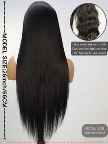 SALLYWELL Wear And Go 无胶假发 7*5 蕾丝前假发 假发 无胶黑色直发 女士合成假发 Wear&Go 26 英寸