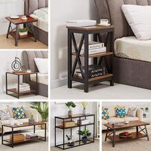 VECELO Set Of 2 Nightstand With 3-Tier Open Shelves - X-Shape Metal Frame Bedside Table, Small End Table For Bedroom & Living Room,Brown - màu nâu - Xem 2