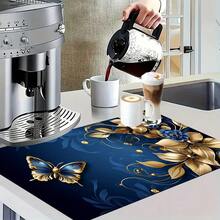 1pc Floral Printed Drainage/Absorbent/Drying Mat For Coffee Maker, Dishes - Polyester Table Top Protector Mat, For Kitchen Counter Decor - Home Bar And Dining Table Placemat - HQQLSD107 - View 7