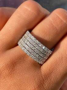 Stylever 1pc 925 Sterling Silver Deluxe Five Rows Full Of Zirconia Ring Fine Jewelry Gift For Women Elegant Ring Daily Versatile Style Party Decoration Fine Gift For Women