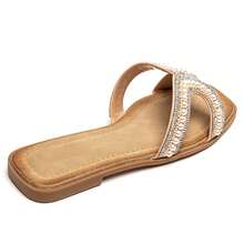 Sommerliche, elegante flache Sandalen mit Perlen- und Strass-Verzierung - Pink - Übersicht 4