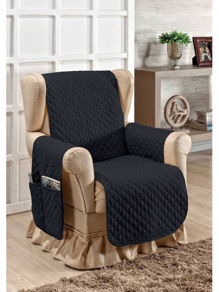 Sofa Protector Cover For 1 Seater Armchair With Storage Pocket - 黑色 - 查看 1