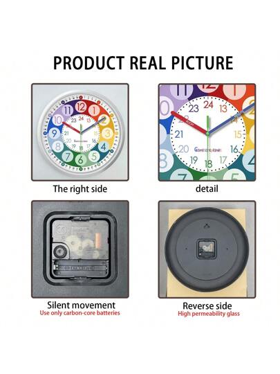 Ful Children's Learning Number Clock, 12 Inch Round Silent Quartz AA Battery Powered Bedroom, Kids Room, Living Classroom (Batteries Not Included) Home view 9