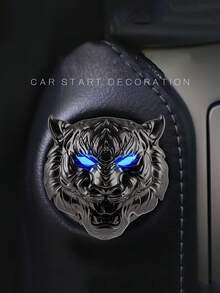 1pc Car Tiger Head Style One-Key Start Push Button Protection Cover, Interior Decorative Sticker - one-size - View 3