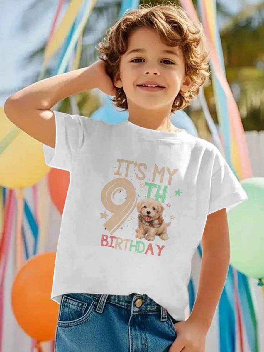 Camiseta para el 9no cumpleaños de niño, regalo para niños de 9 años amantes de los perros, atuendo para fiesta de 9 años, parte superior de celebración del 9no cumpleaños para niños de 9 años de edad - Blanco - Ver 1